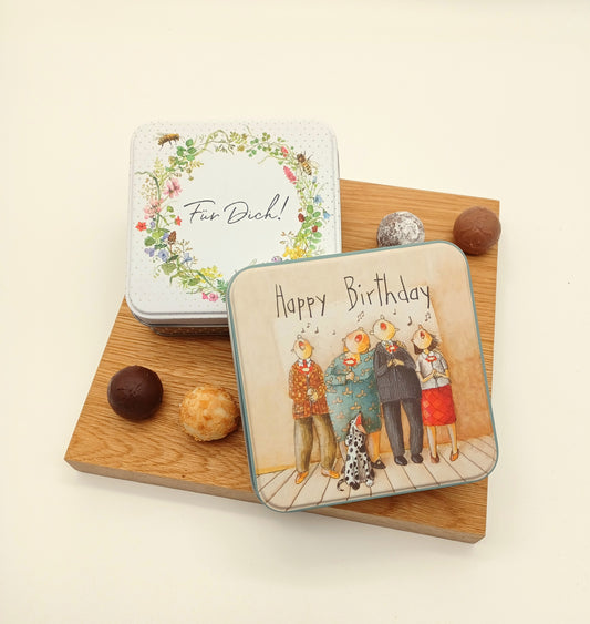 Metallbox gefüllt mit 9 Pralinen (100g)