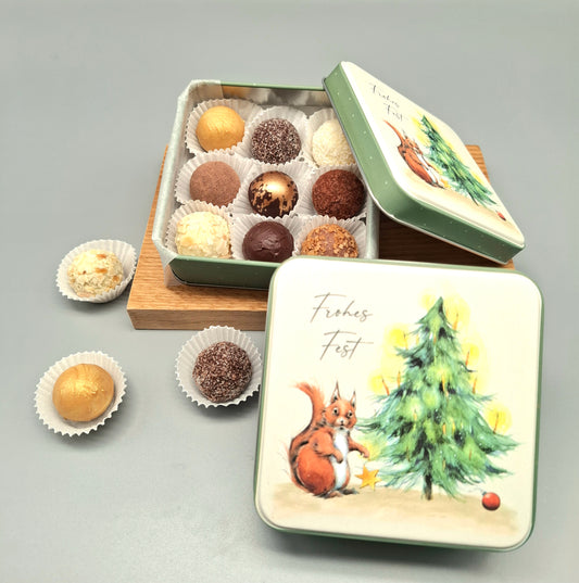 Metallbox gefüllt mit 9 Pralinen (100g)